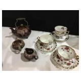 DRIP GLAZE TEA POT/SUGAR/ CREAMER, 2 LUSTERWARE