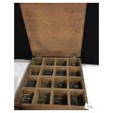 WOOD TOOLBOX WITH ASSORTED HARDWARE,