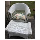 WICKER CHAIR AND OTTOMAN