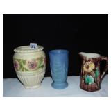 POTTERY UNMARKED WELLER 6" VASE W/ CHIP AT BASE,