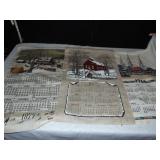5 VINTAGE LINEN CALENDAR TOWELS, 66, 69, 77, 79
