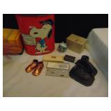 PEANUTS VINTAGE METAL TRASH CAN, BRONZE BABY