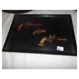 COUROC INLAID GUN MOTIF TRAY18" COPPER TRAY 23"D,
