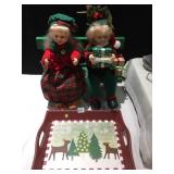 CHRISTMAS TRAY AND LIGHTED CHRISTMAS BOY GIRL ON