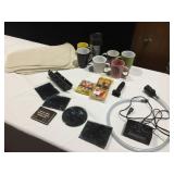 ASSORTED MUGS, ALARM CLOCK, NONSLIP PLACEMATS,