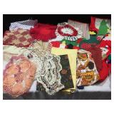 CHROCET DOILES, FELT STOCKINGS, TABLECLOTHS,