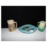 USA GLAZED ASHTRAY, 5" GLAZED PITCHER, 4" CORN