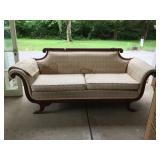 CARVED WOOD SETTEE, SOME WATER STAINS, 79"