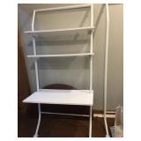 FLOATING WHITE WALL SHELVES, LEANS AGAINST WALL,