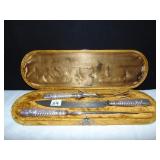 SERBIAN HEAD ORNATE CARVING SET 3 PC. IN VELVET