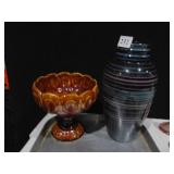 BLACK GLAZED POTTERY VASE W/ STRIPES