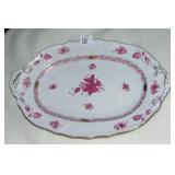 14" HEREND PLATTER, DOUBLE HANDLED 14" X 9.5" RED