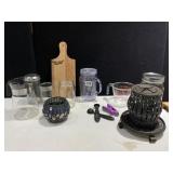 CHEESE BOARD, PYREX CUP, CANDLE HOLDER