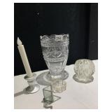 CRYSTAL VASE, UNUSUAL PEWTER WRAP SNAKE ON BASE