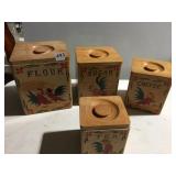 WOOD CANISTER SET WITH STENCILED ROOSTERS