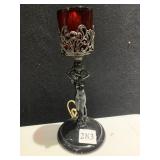 9" H ART NOUVE LAMP RED SHADE