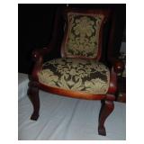 MAHOGANY ARMCHAIR GREEN/GOLD FABRIC 79" H X 23" W