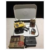 MCCOY ENAMELED TRAY, IRWIN MOVIE CAMERA, MELTON