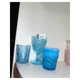 BLUE SWIRL GLASS W/ OPALESCENT EDGE, TUMBLERS