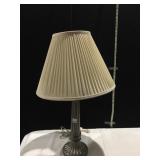 30" TALL LAMP, SILVER BASE, BEIGE SHADE