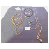 BLACK GLASS BEADED NECKLACE, EARRINGS, BRACELETS,