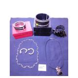 SILVERSTONE NECKLACE, HOOP EARRINGS, PENDANT