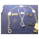 GOLD TONE CHAIN BELT, FOUR PAIRS OF GOLD TONE