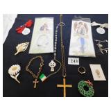 GROUP OF RELIGIOUS ITEMS NECKLACE, BRACELETS,