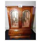 WOOD CABINET STYLE JEWELRY BOX WITH TWO DOORS TWO