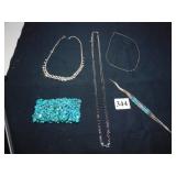 RHINESTONE NECKLACE, TURQUOISE CHIP STRETCH