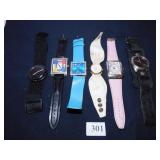 GROUP OF SIX WRISTWATCHES WITH LARGE FACES OR
