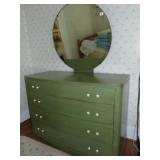 GREEN PAINTED DRESSER, PORCELAIN KNOBS, 35X48X22,