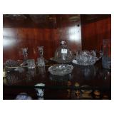 CORNETT SHOT GLASSES, BUTTER BELL, CANDLE STICKS,