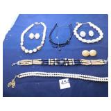 BEADED AND PEARL NECKLACES, EARRINGS, WOOD BEAD