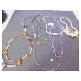 GROUP OF BEADED NECKLACES, WOOD, PLASTIC ETC.