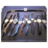 GROUP OF TWELVE WRISTWATCHES WITH LEATHER BANDS