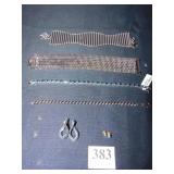 TWO SILVER TONE BRACELETS, BLUE RHINESTONE