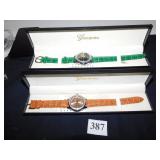 TWO GENEVEX WRISTWATCHES WITH LEATHER BANDS BROWN