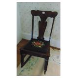 NEEDLEPOINT SEAT ROCKING CHAIR, BACK HEIGHT 32"