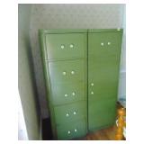 GREEN PAINTED UPRIGHT DRESSER / WARDROBE WITH 5