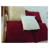 3 RED FEATHER THROW PILLOWS, HAND CROCHETED LACE