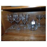 LOCAL WINERY WINE GLASSES, ETCHED GLASS SHERBET,