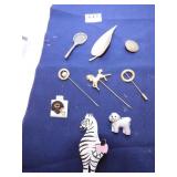 GROUP OF NINE PINS ZEBRA, DOG, HELMUT, THREE