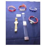 THREE WRISTWATCHES AND THREE BRACELETS ONE 925