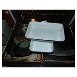 2 ENAMELED BAKING PANS, COOKIE SHEETS, REVERE