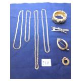 FOUR GOLD TONE CHAIN NECKLACES ONE MONET, THREE