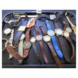 GROUP OF WRISTWATCHES LEATHER BANDS, METAL, ONE
