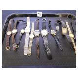 GROUP OF ONE DOZEN WRISTWATCHES, LEATHER BANDS,