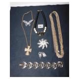 SILVER TONE BRACELET, GOLD TONE CHAIN NECKLACE