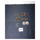 FOUR PAIRS OF MONET EARRINGS AND TWO PINS LETTER